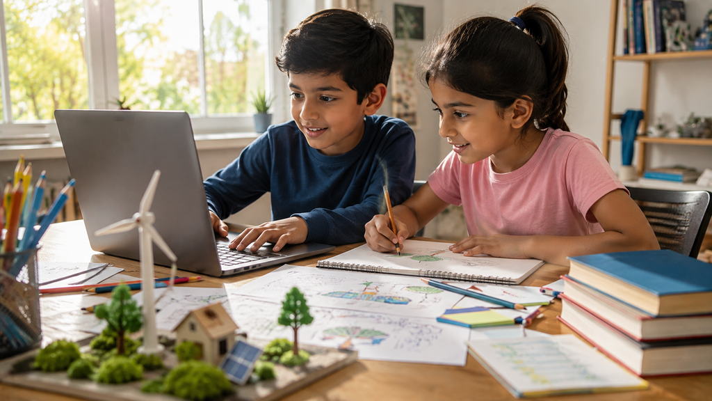 AI for Kids: children using technology to learn and work on a creative school project